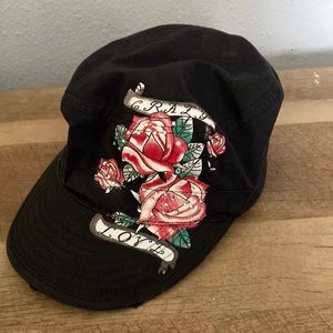 Crazy Live vintage hat black with roses and rhinestones